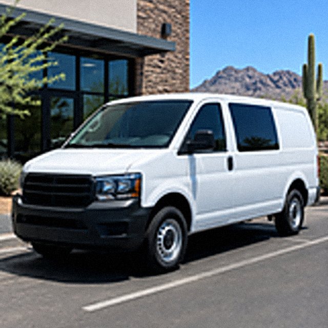 White work van with tinted windows